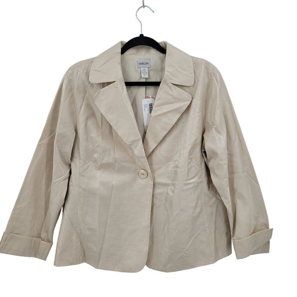 Chico's Formal Satin‎ Sheen Ailene Jacket Chardonnay Single Breasted Blazer 3